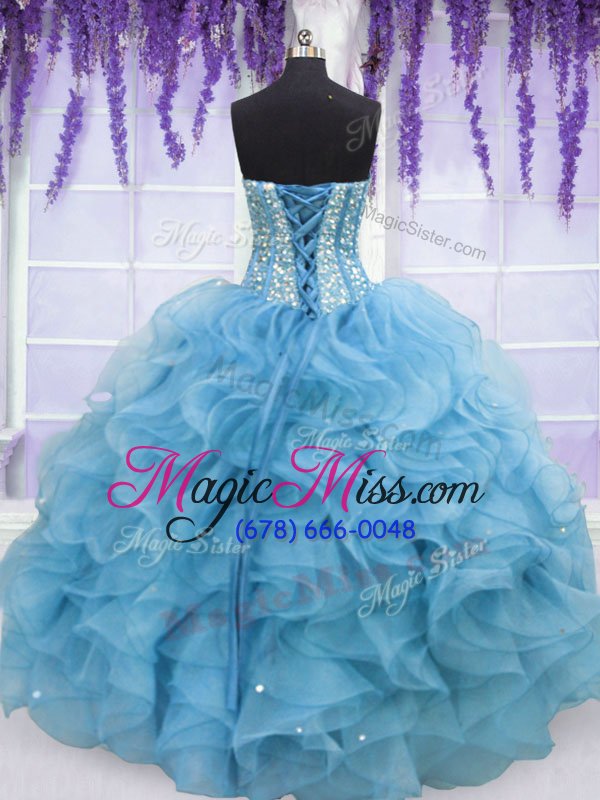 wholesale high quality sweetheart sleeveless organza vestidos de quinceanera beading and ruffles lace up