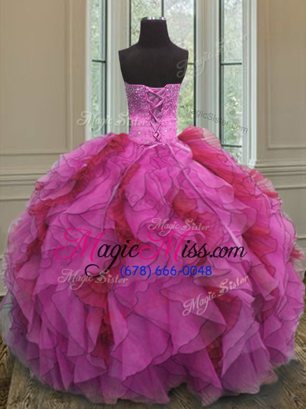 wholesale custom made sleeveless floor length ruffles and sequins lace up sweet 16 quinceanera dress with multi-color