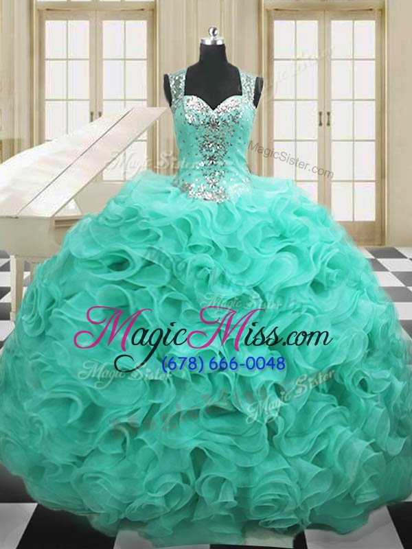 wholesale deluxe straps straps floor length apple green sweet 16 dress organza sleeveless beading and ruffles