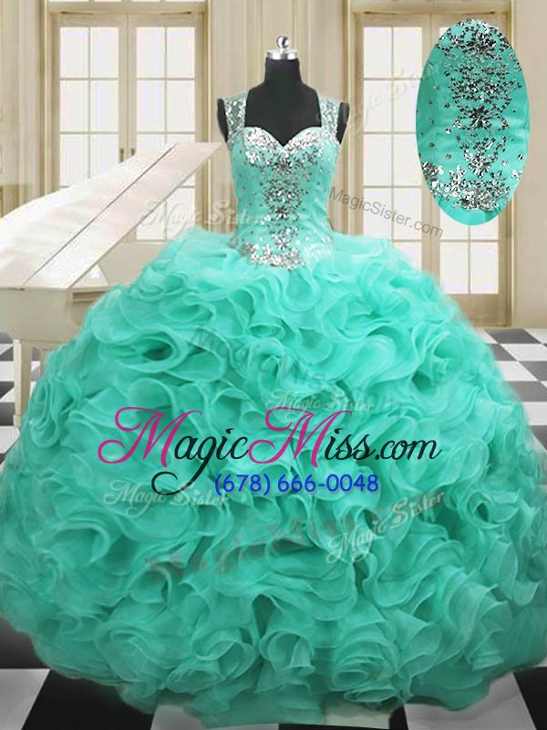 wholesale deluxe straps straps floor length apple green sweet 16 dress organza sleeveless beading and ruffles