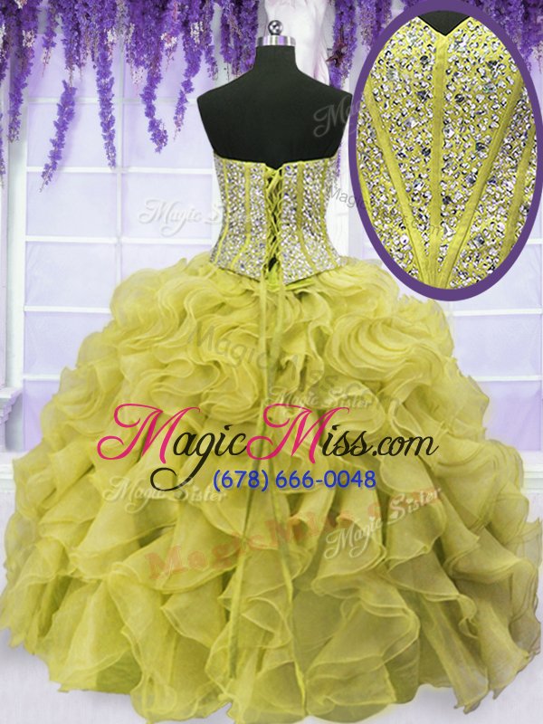 wholesale luxury yellow green ball gowns sweetheart sleeveless organza floor length lace up beading and ruffles quinceanera gown