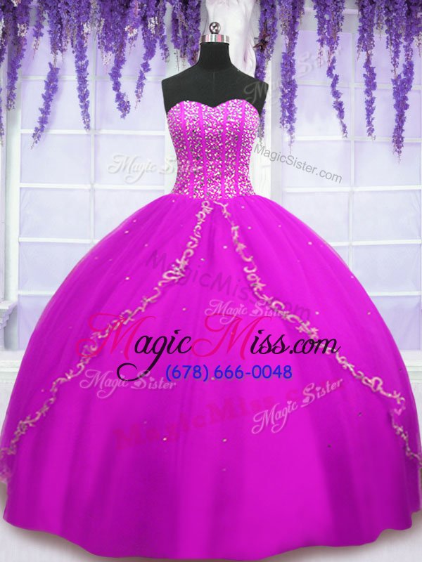 wholesale sophisticated fuchsia sweet 16 dress military ball and sweet 16 and quinceanera and for with beading sweetheart sleeveless lace up