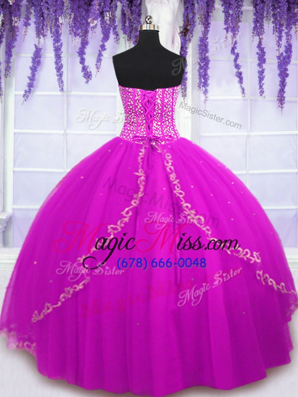 wholesale sophisticated fuchsia sweet 16 dress military ball and sweet 16 and quinceanera and for with beading sweetheart sleeveless lace up