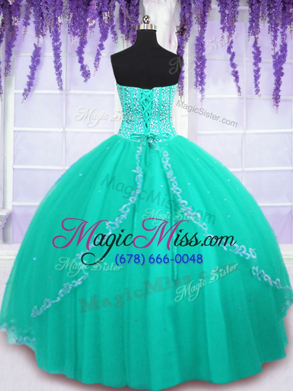 wholesale gorgeous turquoise sleeveless floor length beading and sequins lace up 15 quinceanera dress