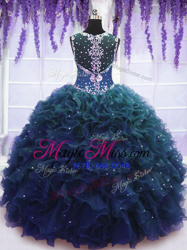 wholesale custom fit straps straps floor length zipper 15th birthday dress navy blue and in for military ball and sweet 16 and quinceanera with beading and ruffles