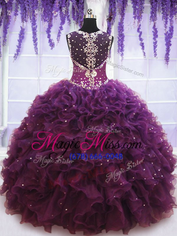 wholesale exquisite straps straps purple tulle zipper vestidos de quinceanera sleeveless floor length beading and ruffles