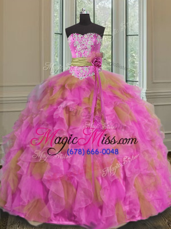 wholesale pretty multi-color sleeveless floor length beading and ruffles and sashes|ribbons lace up sweet 16 dress