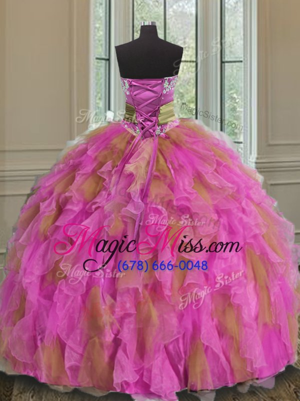 wholesale pretty multi-color sleeveless floor length beading and ruffles and sashes|ribbons lace up sweet 16 dress