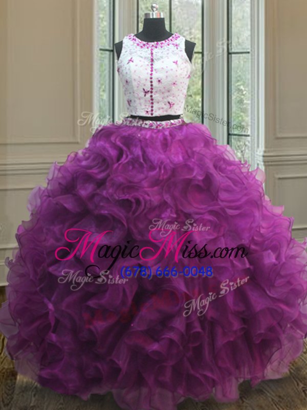 wholesale chic scoop sleeveless clasp handle vestidos de quinceanera fuchsia organza