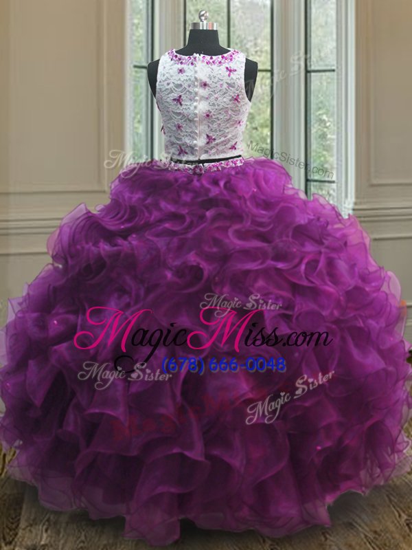 wholesale chic scoop sleeveless clasp handle vestidos de quinceanera fuchsia organza