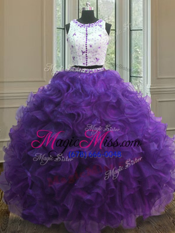 wholesale fantastic scoop purple ball gowns appliques sweet 16 dress clasp handle organza sleeveless floor length