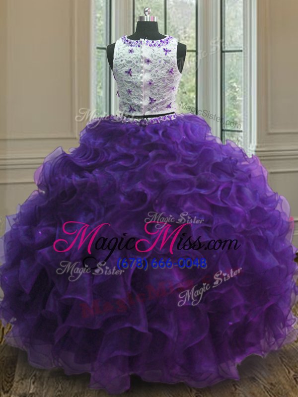 wholesale fantastic scoop purple ball gowns appliques sweet 16 dress clasp handle organza sleeveless floor length