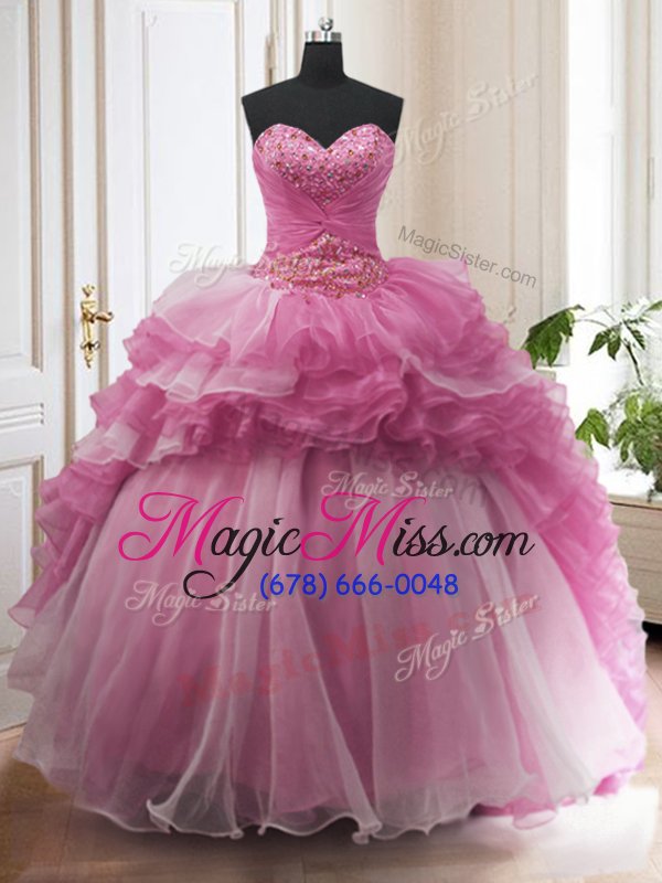 wholesale sumptuous sweetheart sleeveless quinceanera gown with train sweep train beading and ruffled layers lilac organza