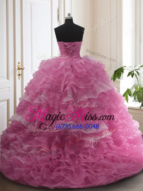 wholesale sumptuous sweetheart sleeveless quinceanera gown with train sweep train beading and ruffled layers lilac organza