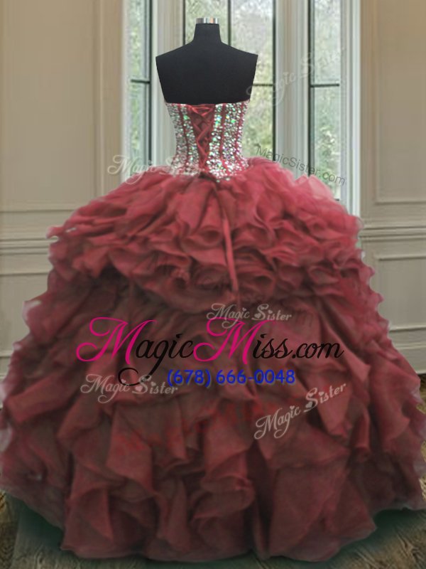 wholesale unique pink sleeveless organza lace up ball gown prom dress for military ball and sweet 16 and quinceanera