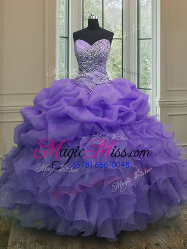 wholesale fabulous sleeveless organza floor length lace up quinceanera gowns in lavender for with beading and ruffles and pick ups