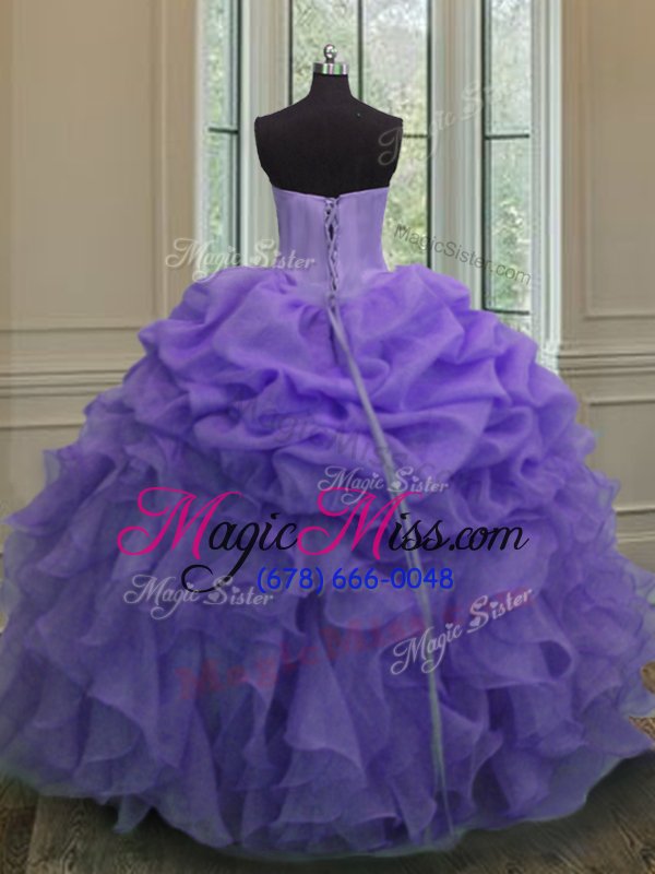 wholesale fabulous sleeveless organza floor length lace up quinceanera gowns in lavender for with beading and ruffles and pick ups