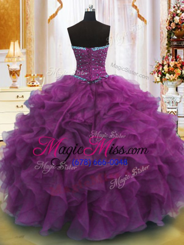 wholesale stunning organza sleeveless floor length quince ball gowns and beading and ruffles