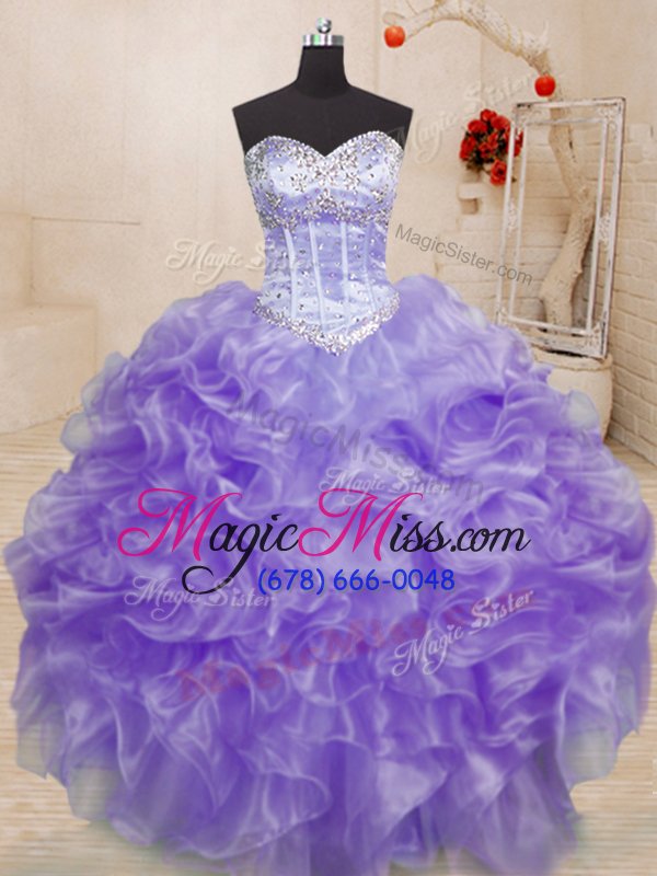 wholesale stunning lavender ball gowns beading and ruffles sweet 16 dress lace up organza sleeveless floor length