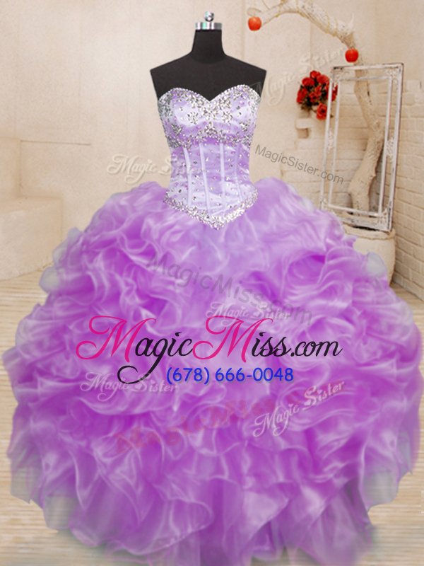 wholesale lilac sweetheart neckline beading and ruffles sweet 16 quinceanera dress sleeveless lace up