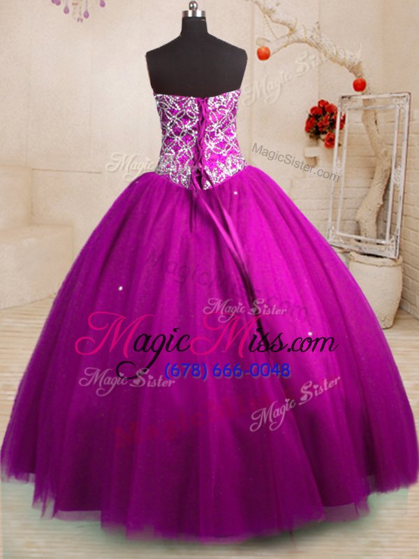 wholesale dynamic sweetheart sleeveless 15th birthday dress floor length beading fuchsia tulle