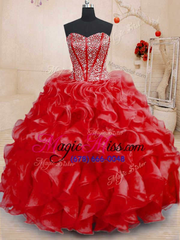 wholesale vintage sweetheart sleeveless sweet 16 dress floor length beading and ruffles red organza