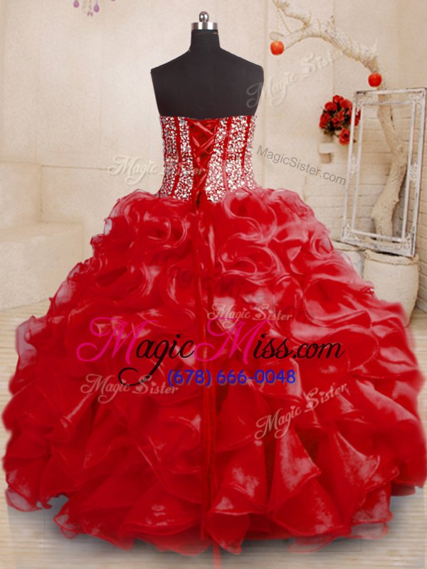 wholesale vintage sweetheart sleeveless sweet 16 dress floor length beading and ruffles red organza