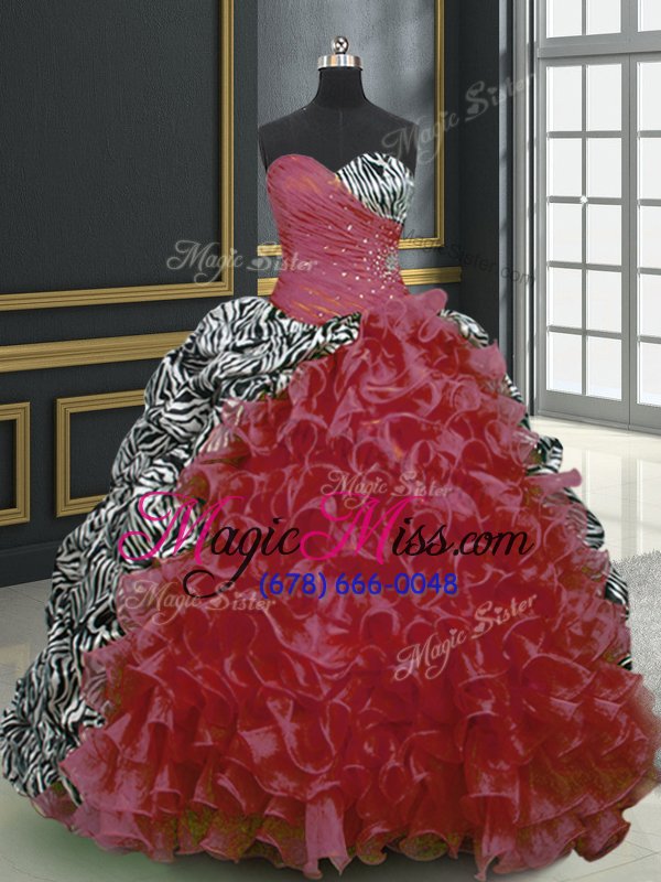 wholesale fabulous printed multi-color sweet 16 dresses military ball and sweet 16 and quinceanera and for with beading and ruffles and pattern sweetheart sleeveless brush train lace up