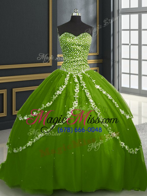 wholesale custom design olive green sweetheart neckline beading and appliques vestidos de quinceanera sleeveless lace up