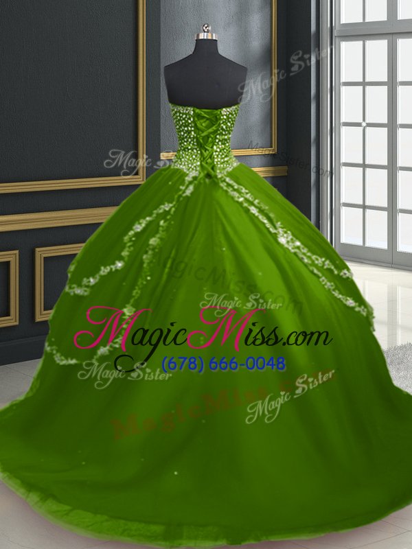 wholesale custom design olive green sweetheart neckline beading and appliques vestidos de quinceanera sleeveless lace up