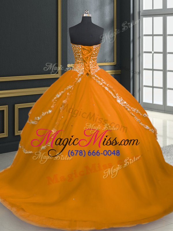 wholesale beautiful sleeveless brush train beading and appliques lace up quince ball gowns