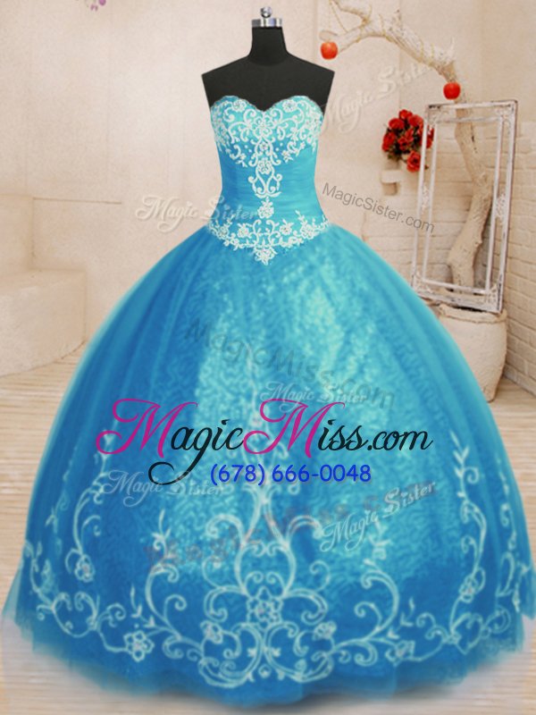 wholesale on sale ball gowns 15 quinceanera dress baby blue sweetheart tulle sleeveless floor length lace up