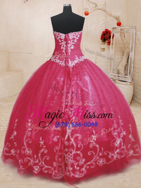 wholesale vintage red lace up sweetheart beading and embroidery quince ball gowns tulle sleeveless