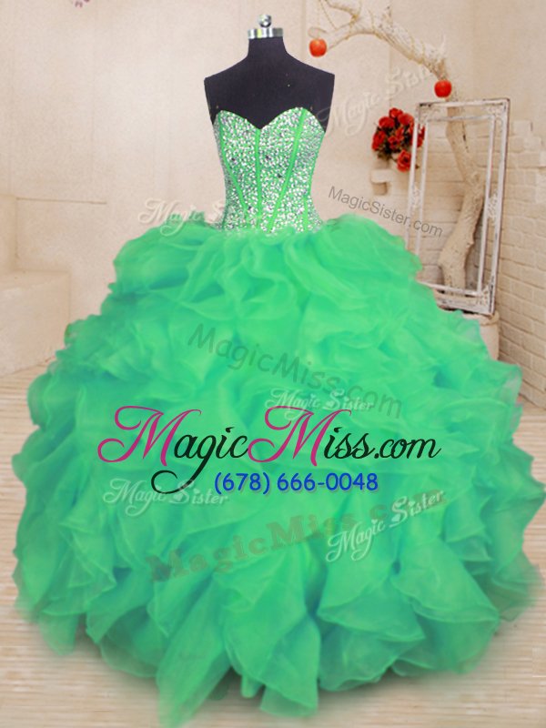 wholesale elegant turquoise organza lace up sweet 16 dress sleeveless floor length beading and ruffles