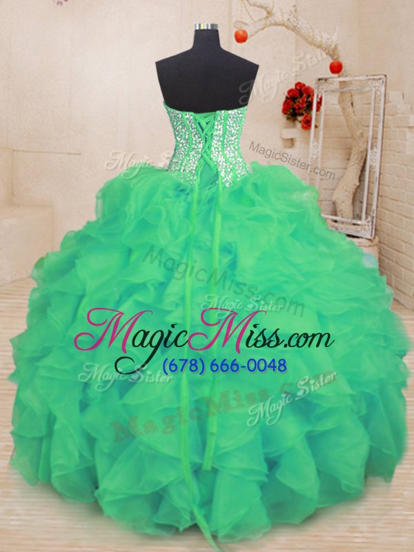 wholesale elegant turquoise organza lace up sweet 16 dress sleeveless floor length beading and ruffles