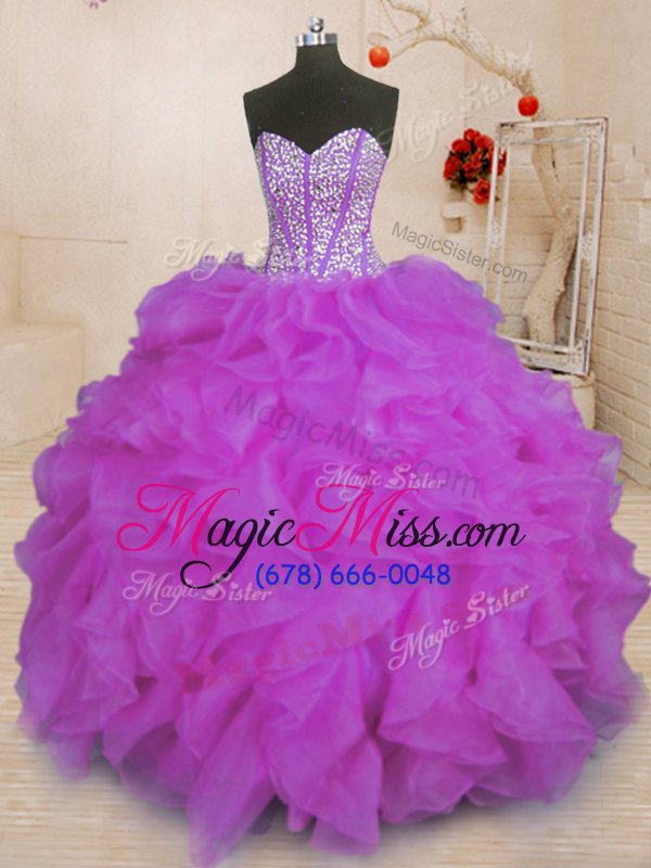 wholesale luxury sleeveless lace up floor length beading and ruffles quinceanera dress