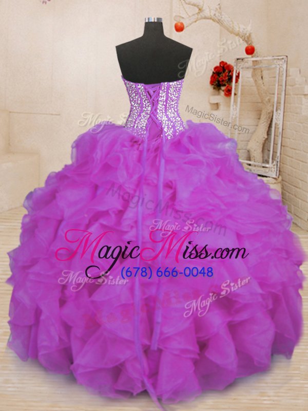 wholesale luxury sleeveless lace up floor length beading and ruffles quinceanera dress