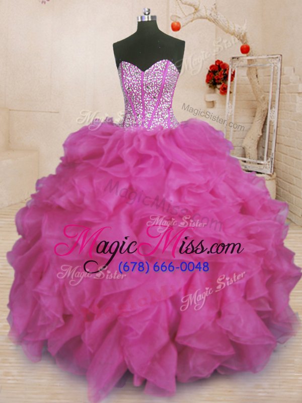 wholesale flirting fuchsia sweetheart lace up beading and ruffles sweet 16 dress sleeveless