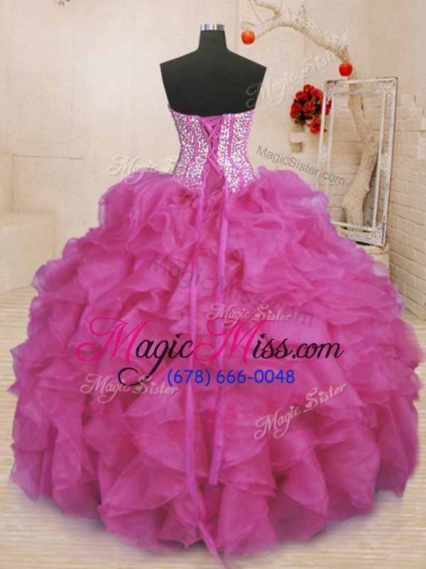 wholesale flirting fuchsia sweetheart lace up beading and ruffles sweet 16 dress sleeveless