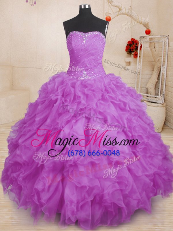 wholesale strapless sleeveless lace up quinceanera gown purple organza