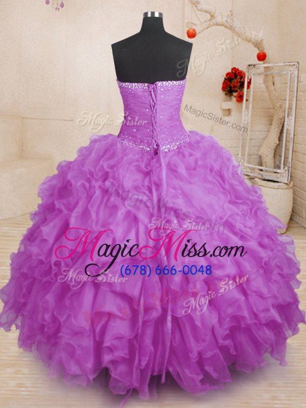 wholesale strapless sleeveless lace up quinceanera gown purple organza