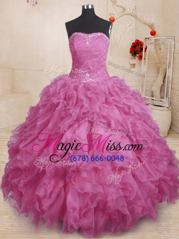 wholesale hot sale organza strapless sleeveless lace up beading and ruffles and ruching 15 quinceanera dress in lilac