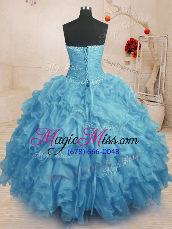 wholesale unique baby blue ball gowns beading and ruffles and ruching quinceanera dress lace up organza sleeveless floor length