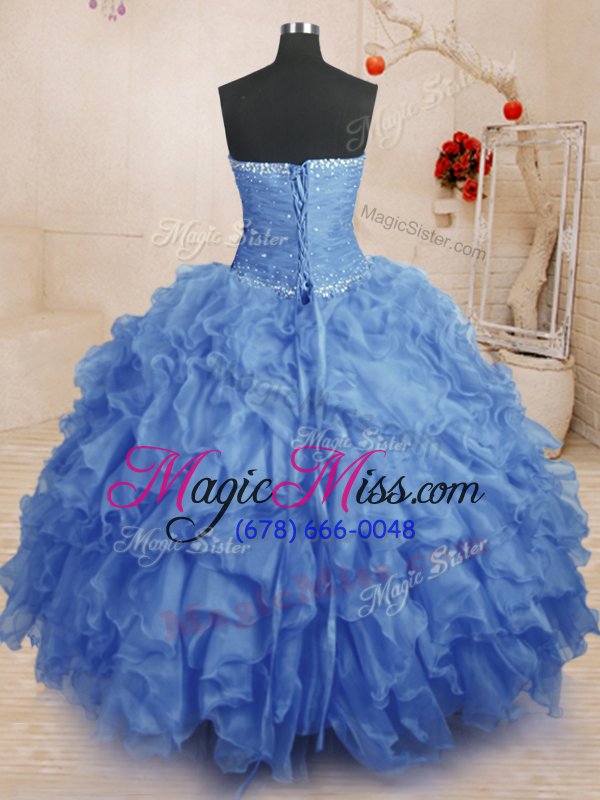 wholesale trendy strapless sleeveless lace up sweet 16 dress blue organza