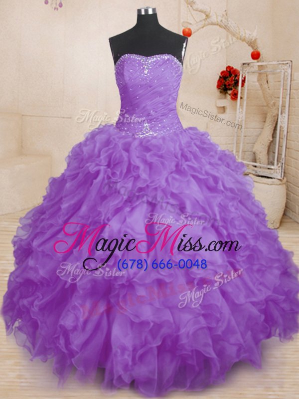 wholesale excellent lavender sleeveless organza lace up quince ball gowns for military ball and sweet 16 and quinceanera