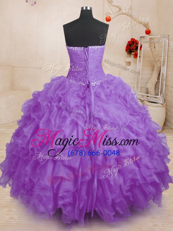 wholesale excellent lavender sleeveless organza lace up quince ball gowns for military ball and sweet 16 and quinceanera