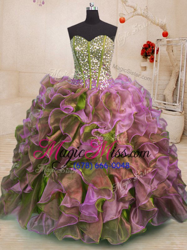 wholesale best sweetheart sleeveless ball gown prom dress floor length beading and ruffles multi-color organza