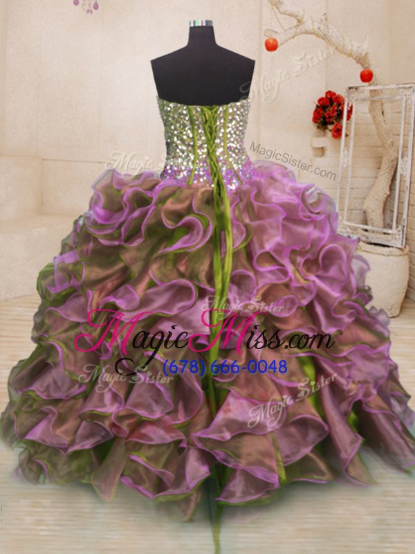 wholesale best sweetheart sleeveless ball gown prom dress floor length beading and ruffles multi-color organza