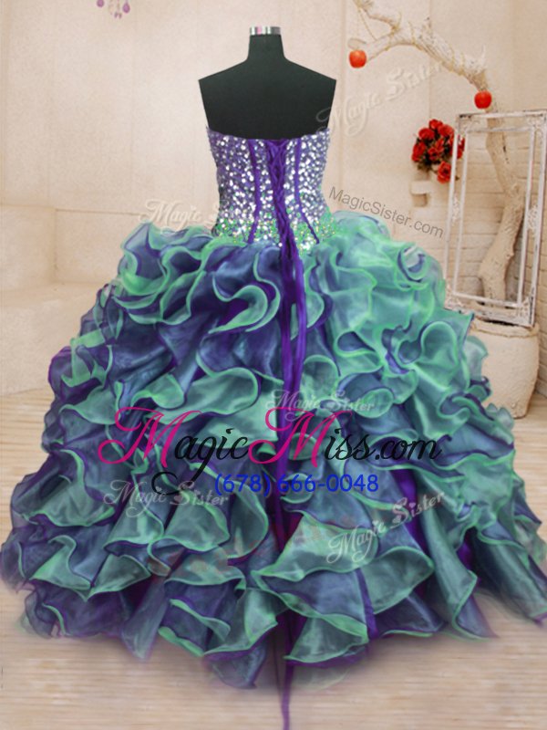 wholesale glamorous multi-color organza lace up sweetheart sleeveless floor length sweet 16 dresses beading and ruffles