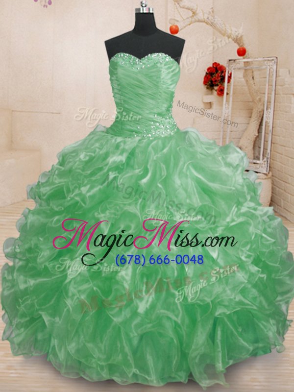 wholesale dynamic green quinceanera gown military ball and sweet 16 and quinceanera and for with beading and ruffles sweetheart sleeveless lace up